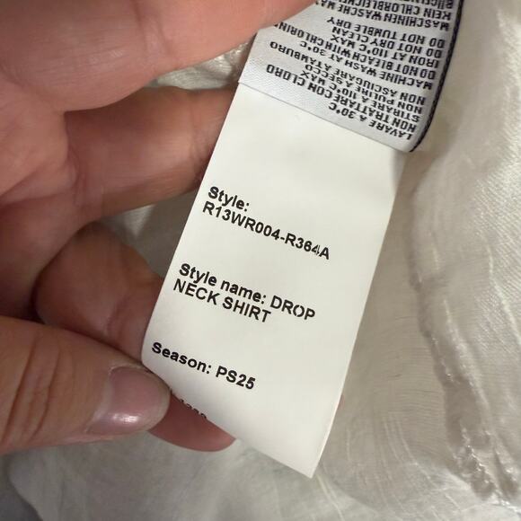 R13 Women's White Drop Neck Linen Blend Button-Up Shirt, Large - Picture 5 of 7